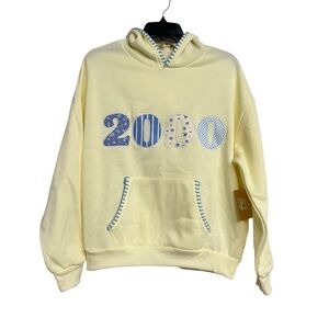 NWT Yellow Pullover Hoodie with Floral 2000 Graphic Sweatshirt Sweater
